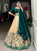 Silk Teal Festival Wear Printed Readymade Lehenga Choli